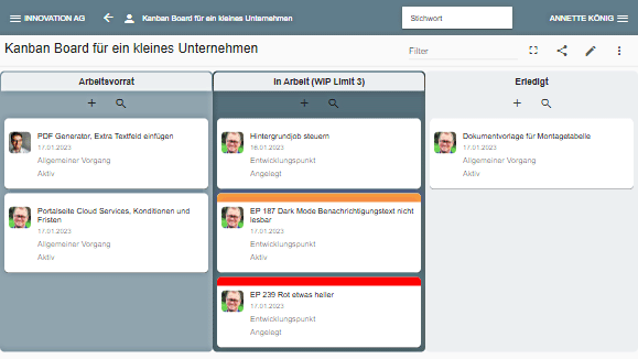 Kanban Board: kleines Unternehmen