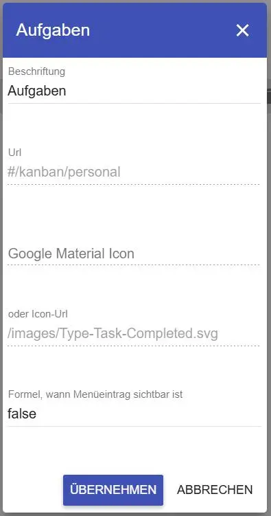Menüpunkt bearbeiten oder ausblenden in der Detailansicht.