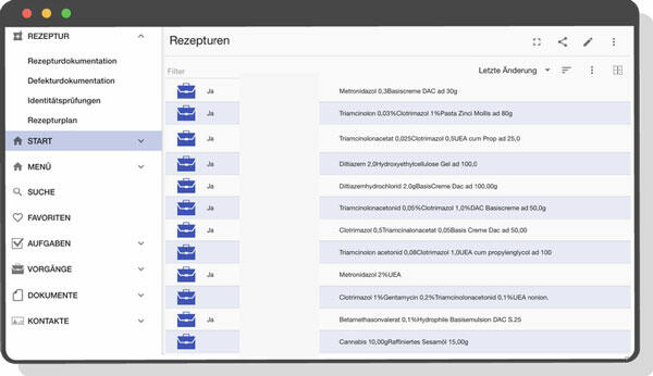 Prozesse einer Apotheke, wie die verwaltung von Rezepturen für Medikamenten & Salben
