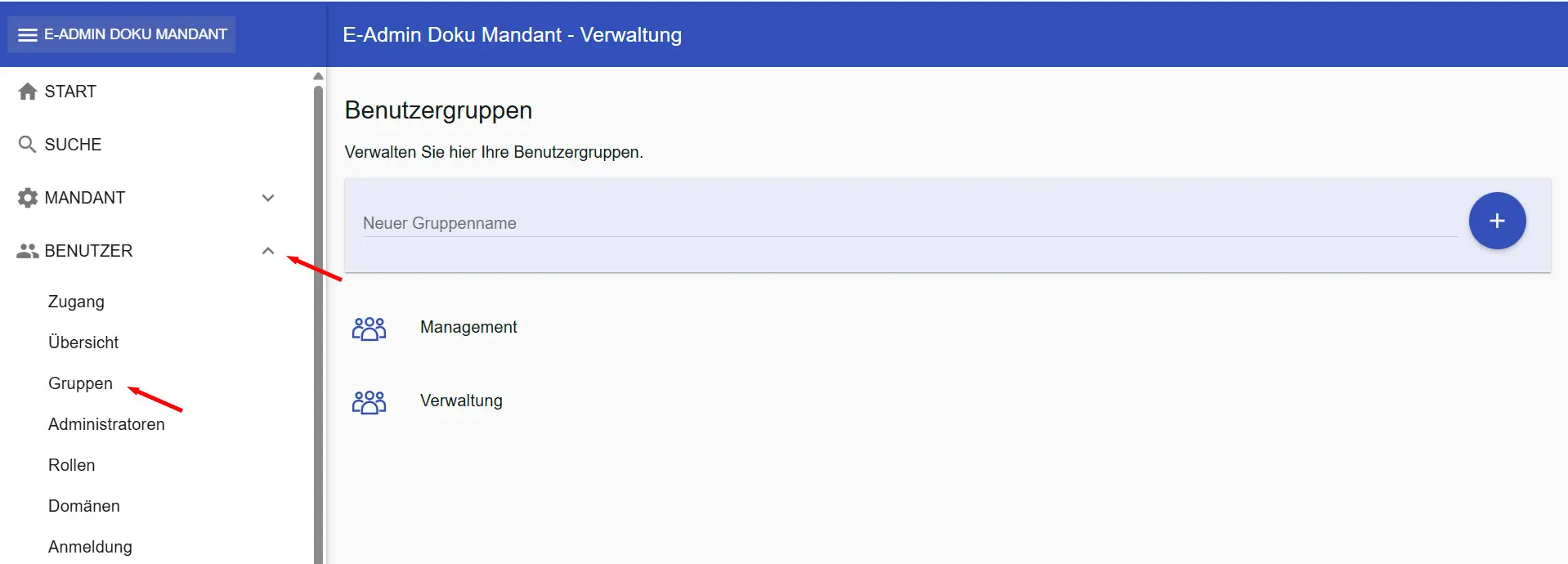 Benutzerverwaltung öffnen für das definieren der Benutzergruppe