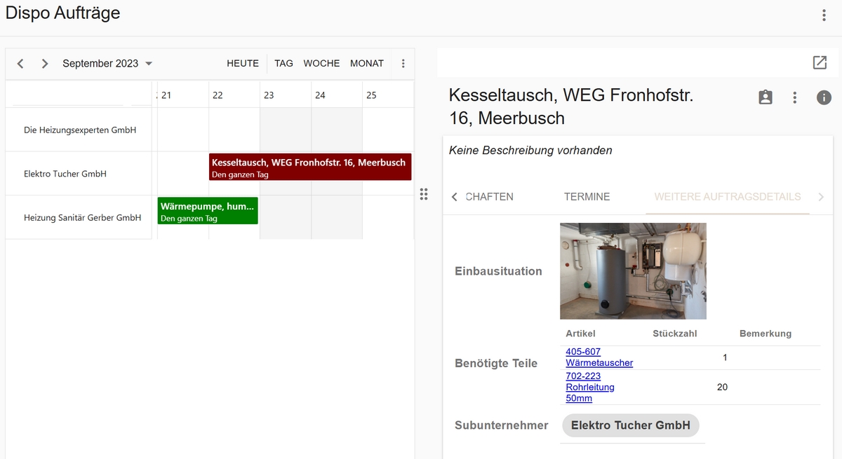 Disponansicht mit Vorgangsansicht, vollständig in humbee integriert.