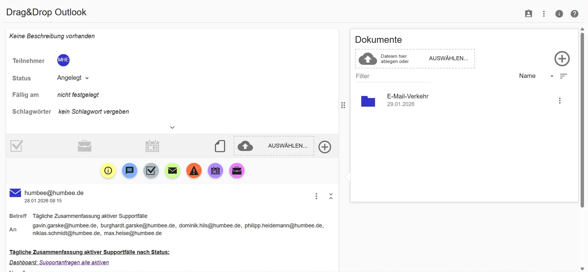 Email in einem Vorgang veröffentlichen