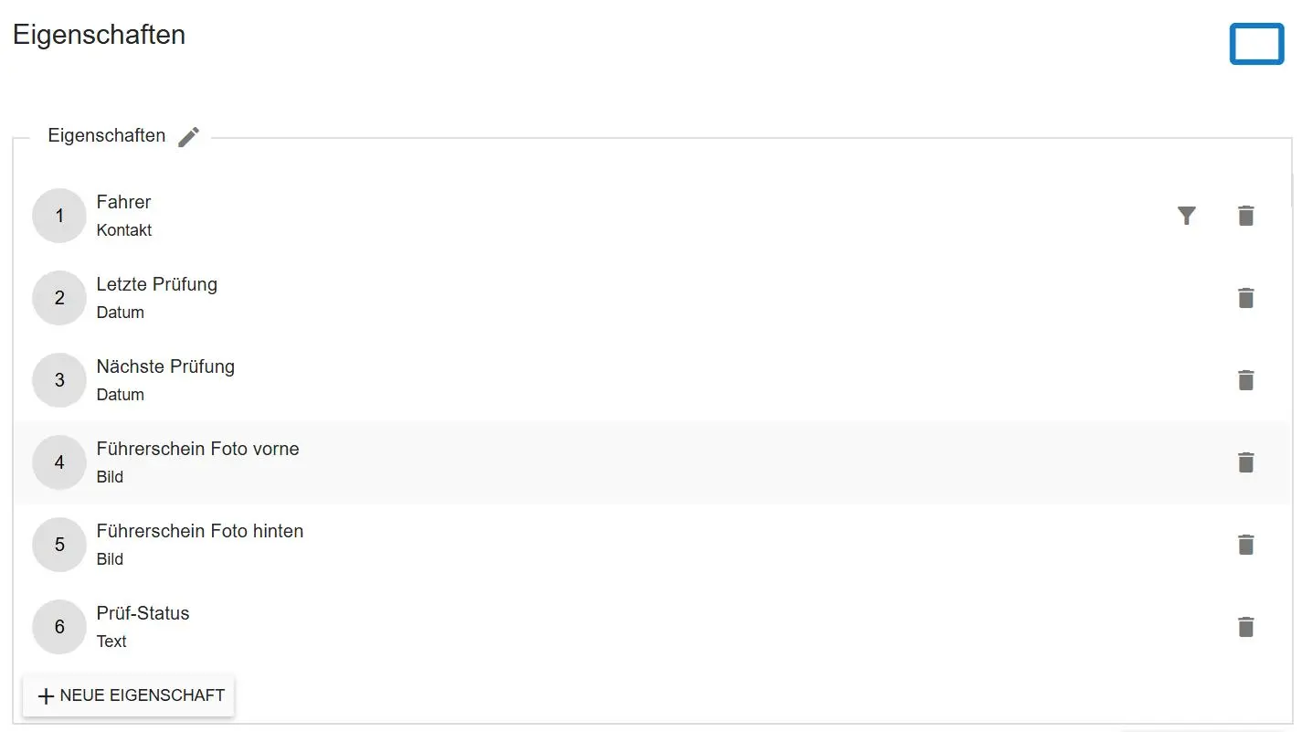 Felder für Führerscheinprüfung definieren