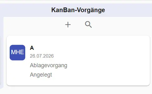 Automatisch zugewiesene Kanban Vorgänge in der Spalte Kanban-Vorgänge