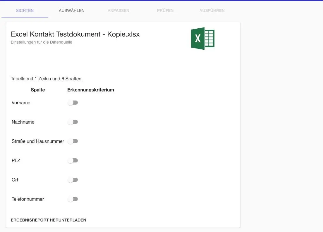 Excel Datei für humbee freigeben und kontakte importieren