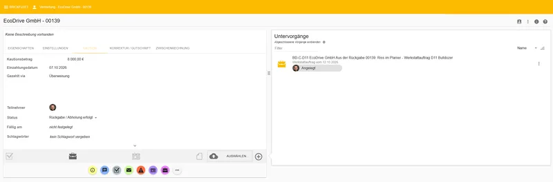 Nachweis über die Kaution im Zahlungseingang