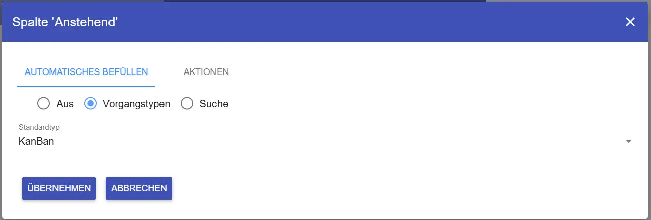 Kanban Spalte automatisch mit Vorgängen befüllen lassen